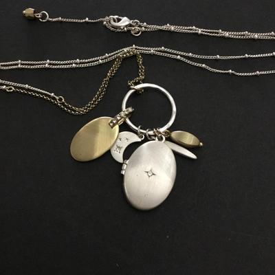 Silver and gold, toned, locket, charm necklace