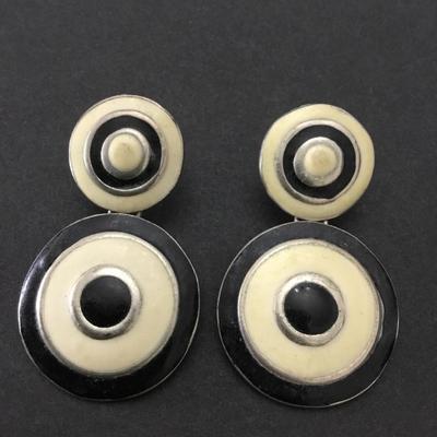 Vintage, black and white enamel steam earrings