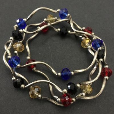 Silver toned glass bead bracelets