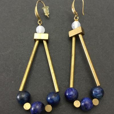 Vintage brass, and lapis stone statement earrings
