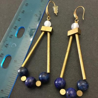 Vintage brass, and lapis stone statement earrings