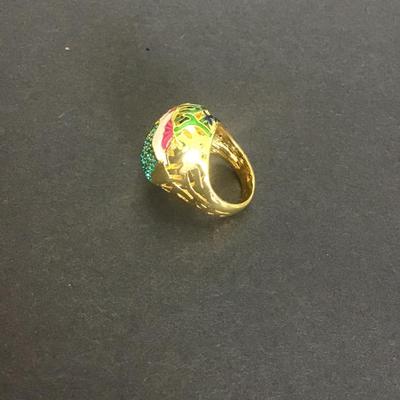 Beautiful, vintage Dome enamel, green crystals and Calla Lily poppy design