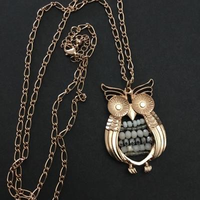 Rose gold toned owl, pendant necklace
