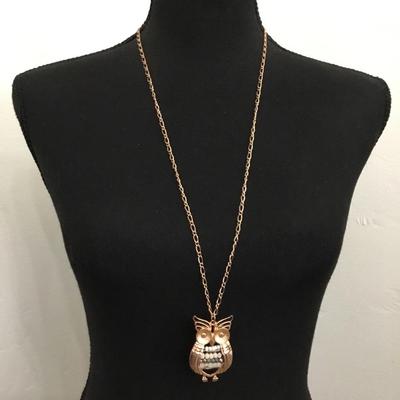 Rose gold toned owl, pendant necklace