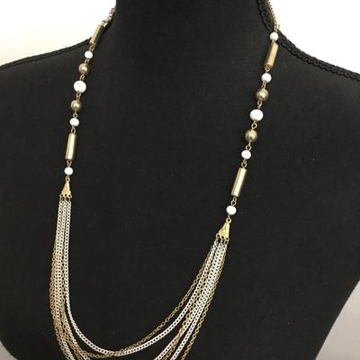 Beautiful, mid century, white and gold, toned statement, necklace