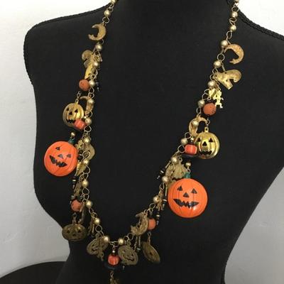 Vintage, goldtone, pumpkin statement, necklace