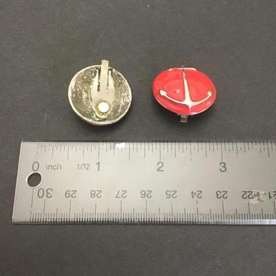 Very Vintage nice Red enamel ship anchor earrings