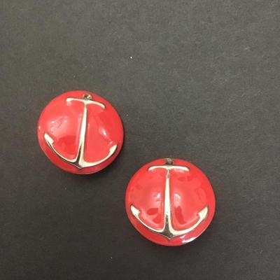 Very Vintage nice Red enamel ship anchor earrings