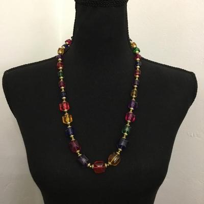 Cool vintage, faux, glass bead, necklace, gold toned
