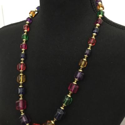Cool vintage, faux, glass bead, necklace, gold toned
