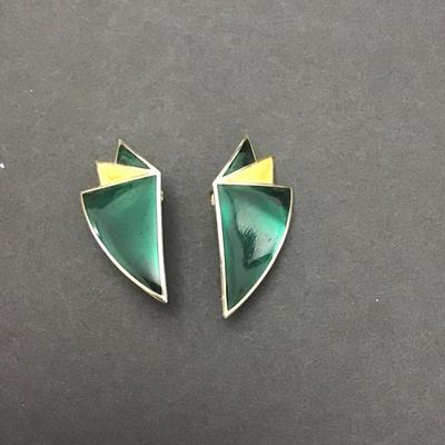 Vintage, teal enamel earrings