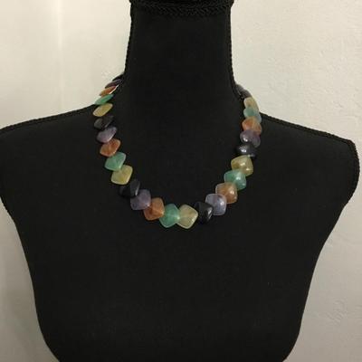 Vintage Lucite type square, multicolored bead necklace
