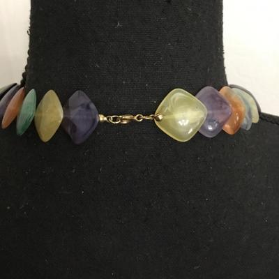 Vintage Lucite type square, multicolored bead necklace
