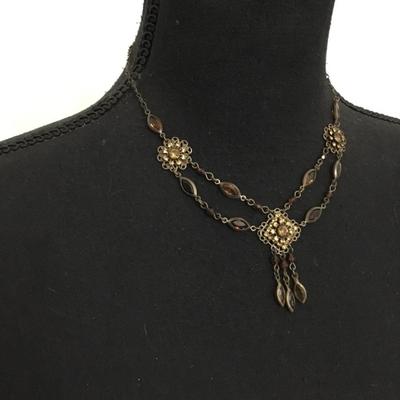 Beautiful, vintage, art deco, amber crystal rhinestone flower necklace