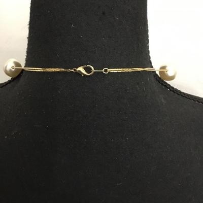 Beautiful, vintage, gold, toned, chunky faux, pearl double strand necklace
