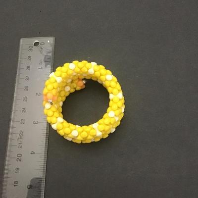 Very cute, handmade Kandi cuff bracelet, yellow and white pony beads