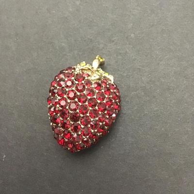 Very cute vintage Monet, red and green Rhinestone strawberry