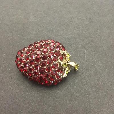 Very cute vintage Monet, red and green Rhinestone strawberry
