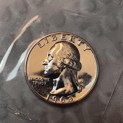 TWO 1963 UNC SILVER QUARTERS