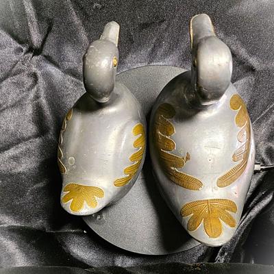 Vintage Pewter & Brass Duck Trinket Boxes — Mid-Century Hong Kong Collectible Pair