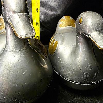 Vintage Pewter & Brass Duck Trinket Boxes — Mid-Century Hong Kong Collectible Pair