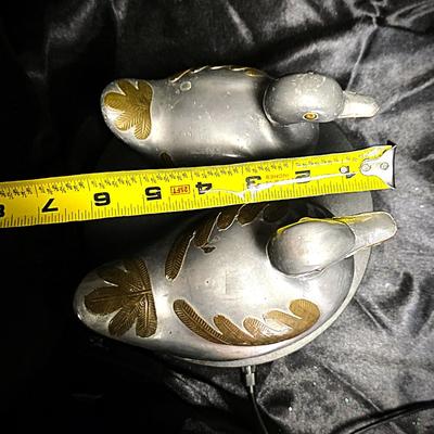 Vintage Pewter & Brass Duck Trinket Boxes — Mid-Century Hong Kong Collectible Pair