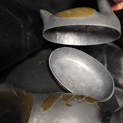 Vintage Pewter & Brass Duck Trinket Boxes — Mid-Century Hong Kong Collectible Pair