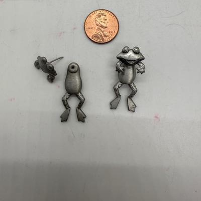 Sale Photo Thumbnail #502: For pierced ears. In good condition. Designed as a two-piece set where the frog's face is the front stud and the body is the earring back