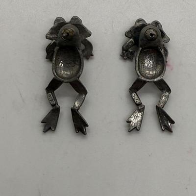 Sale Photo Thumbnail #500: For pierced ears. In good condition. Designed as a two-piece set where the frog's face is the front stud and the body is the earring back