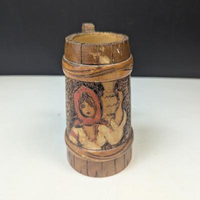 Vintage Romania Souvenir Hand Painted Wooden Beer Stein