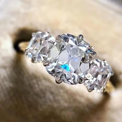 Women's Elegant Square Bezel Setting Ring with -Cut Center Stone & Moissanite-Accented Band