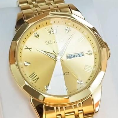 OLEVS Watch for Men Diamond Business Dress Analog Quartz Stainless Steel Waterproof Luminous Date Two Tone Luxury