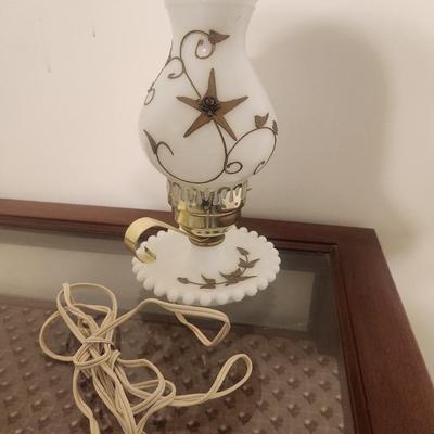 Plymouth Harkee Milk Glass Lamp with brass overlay