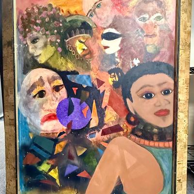 Sale Photo Thumbnail #574: Large size, approx. 46” x 36”. A few damaged spots, see photos. Water-based paint on masonite.