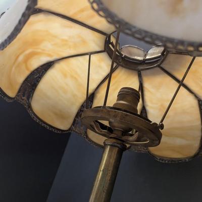 Vintage Antique Slag Glass Electric Lamp