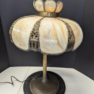 Vintage Antique Slag Glass Electric Lamp