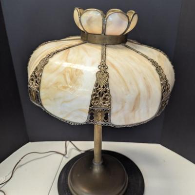 Vintage Antique Slag Glass Electric Lamp