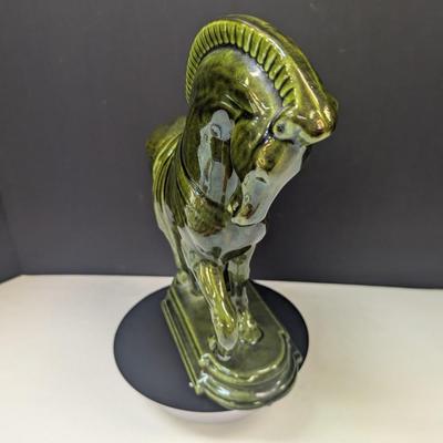Brilliant Green Glazed Ceramic Trojan Horse Equestrian