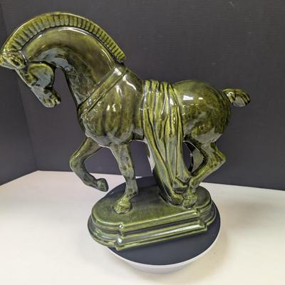 Brilliant Green Glazed Ceramic Trojan Horse Equestrian