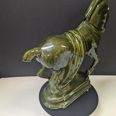 Brilliant Green Glazed Ceramic Trojan Horse Equestrian