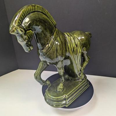 Brilliant Green Glazed Ceramic Trojan Horse Equestrian