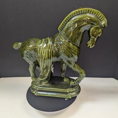 Brilliant Green Glazed Ceramic Trojan Horse Equestrian