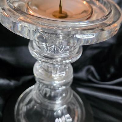 Vintage Clear Pressed Glass Pedestal Candle Holder – Heavy Molded Crystal-Style Decor