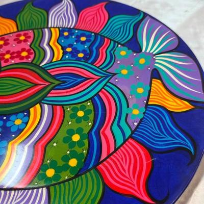 Signed Agustin Vargas Mexican Folk Art Fish Platter – Hand-Painted Lacquered Wood Wall Plate