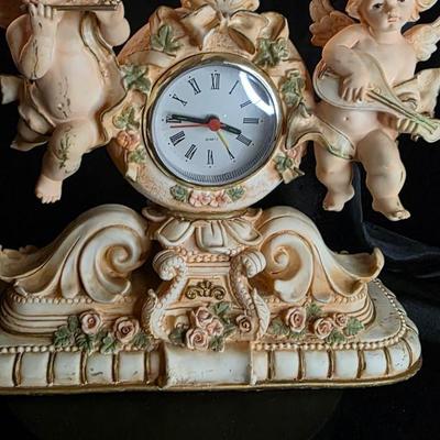 Vintage Cherub Mantel Clock – Ornate Rococo Floral Table Clock with Dual Angels and Roman Numerals