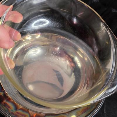 Vintage Silver Plated Covered Casserole Dish with Pyrex Insert - Scalloped Rim and Cherub Wing Handles