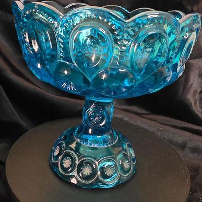 Vintage Bluenique 1968 Compote Bowl - Turquoise Blue Glass Elegance