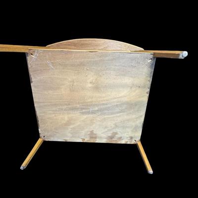 Sale Photo Thumbnail #12: These end tables are solidly constructed. The maker is unknown, but most likely Danish. There is age related wear, including some stains on the surface of each. They may have been refinished at some point. Measurement: 27.5”W x 26”L x 20”H (each). [