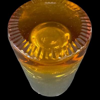 Sale Photo Thumbnail #25: Made in Czechoslovakia. Includes four amber and three rosaline colored glasses. Total of seven pieces. No obvious chips or cracks. Pre-auction estimate: $300-$600. [RE]