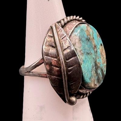 Sale Photo Thumbnail #40: [8.12g] This ring features a flat, round turquoise stone in a traditional Southwest setting. The ring size is 6.5. Silver content confirmed using Niton XRF precious metals analyzer. [GD]